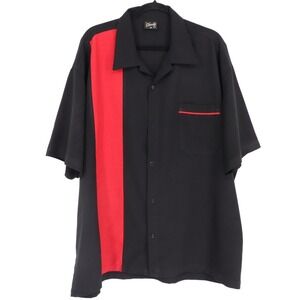 Steady Mens 3X Black & Red Panel Rockabilly Button Up Short Sleeve Bowling Shirt